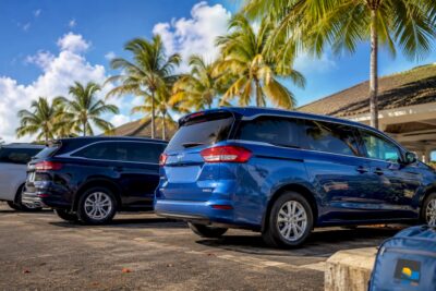 Private family airport transfer vehicles at Caribbean airport