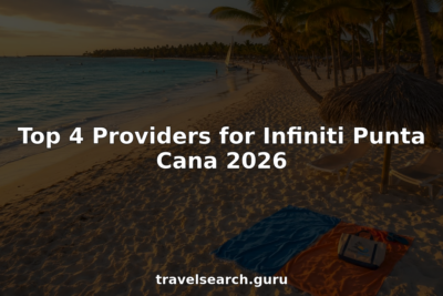 Panoramic view of Punta Cana beach and palm trees
