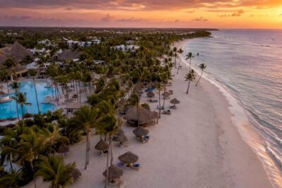 Aerial view of Grand Palladium Punta Cana resort and beach
