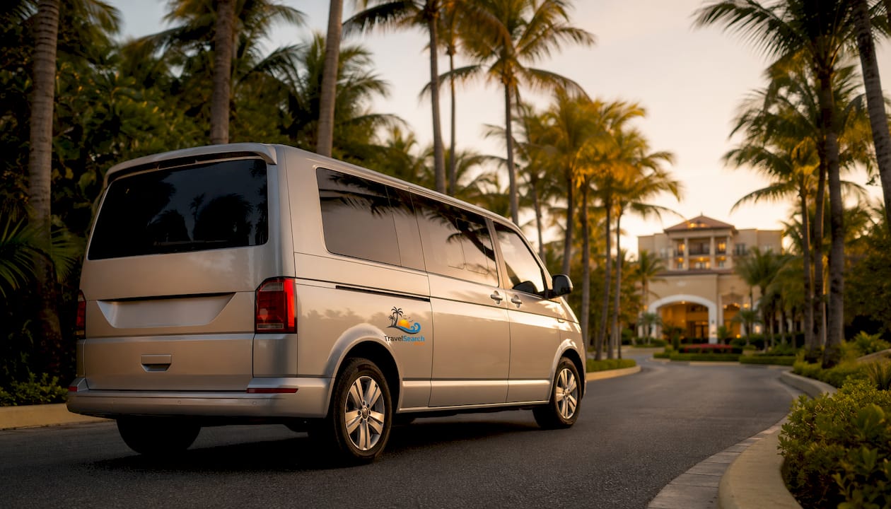 Hotel-to-Hotel Transfers in Punta Cana: Private, Door-to-Door 2 Van driving on resort road in Punta Cana