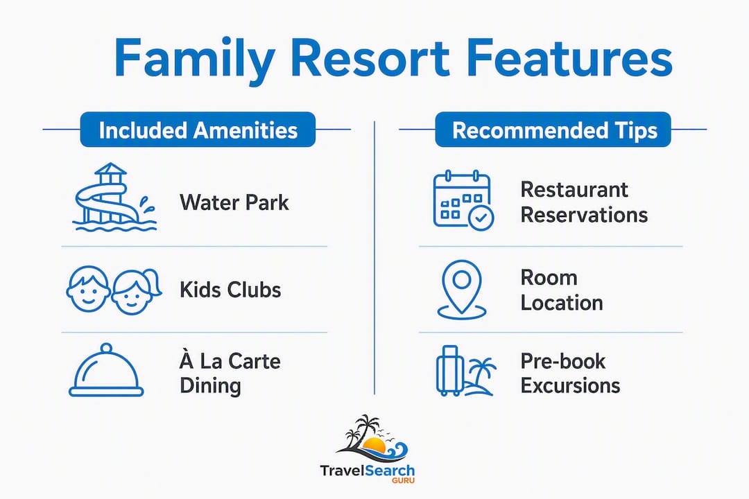 Luxury Bahia Principe Fantasia: Family Resort Guide 2026 1 Infographic comparing included amenities and tips for families at the resort