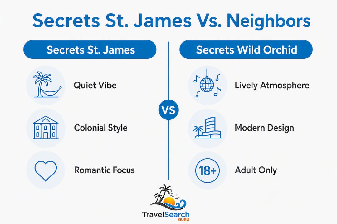 Infographic comparing Secrets St. James and neighboring resorts