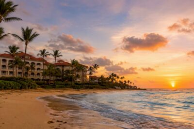 Aerial morning view of Excellence Punta Cana resort and beach
