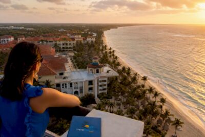 Aerial view of Ocean El Faro resort and beach coastline