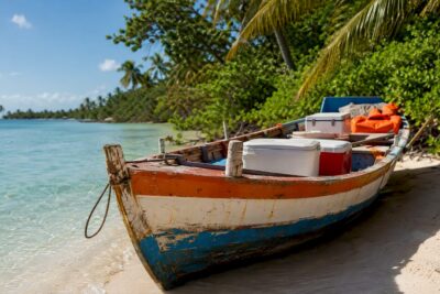 Boat ready for Saona Island excursion at Punta Cana